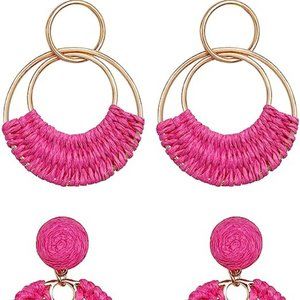 SELFWIMG Raffia Oval Earrings and Raffia Hoop Earrings